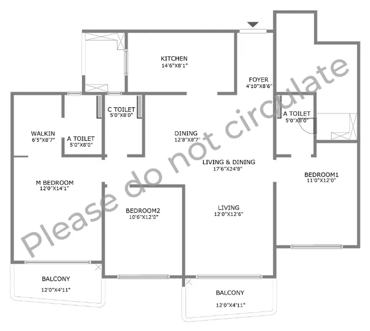 3 BHK floor plan reference at Purva Hennur 51 - 2,000 sq ft