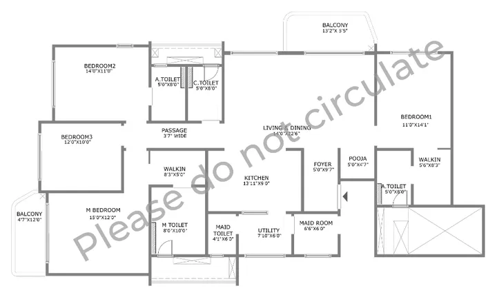 4 BHK + Staff floor plan reference at Purva Hennur 51 - 2,700 sq ft